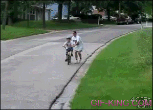 Learning to ride bike.