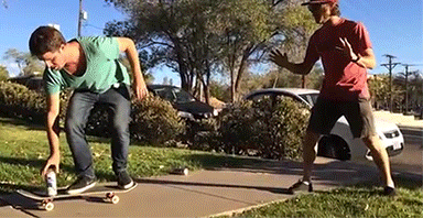 Skateboard flip beer trick