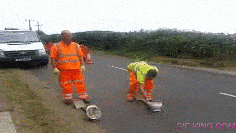 Road Workers Helmet Wearing Trick Epic Fail