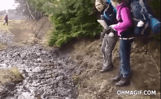 Girl puddle crossing fail