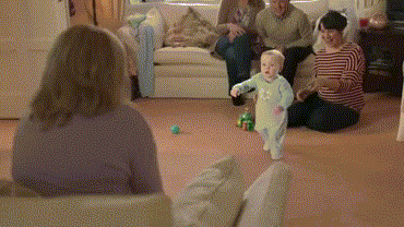 Funny baby starts walking