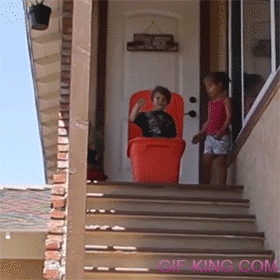 Kids Play On Stairs With Box