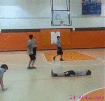Kid doing a somersault lands on a guy's crotch
