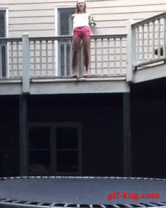 Girl trampoline jump fail