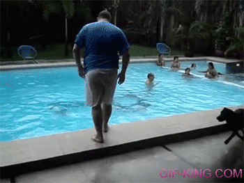 Happy Dog Helps People Get Into The Pool