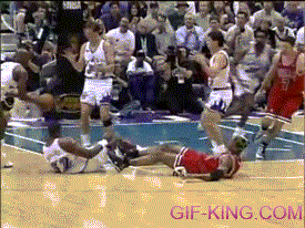 Dennis Rodman And Karl Malone Falling Over