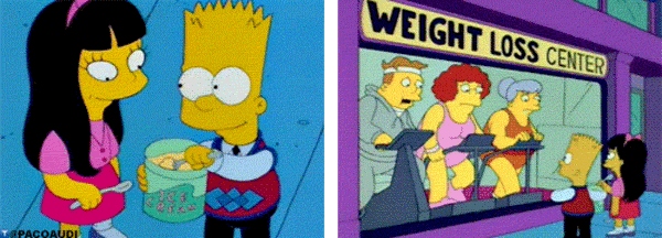 Bart Simpson trolling at the weight loss center