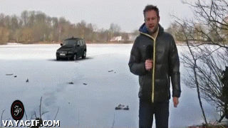 Car breaks through ice