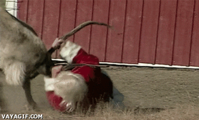 Santa Claus battling with Rudolph the reindeer